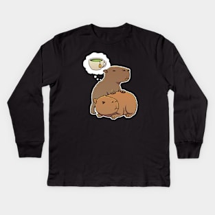 Capybara thirsty for green tea Kids Long Sleeve T-Shirt